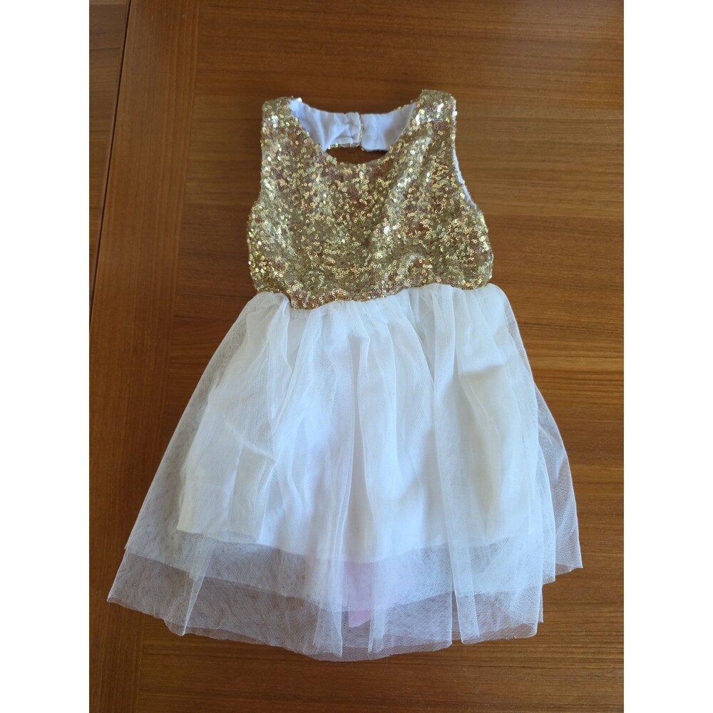 Toddlers Girl's Gold Sequin And White Tutu Dress